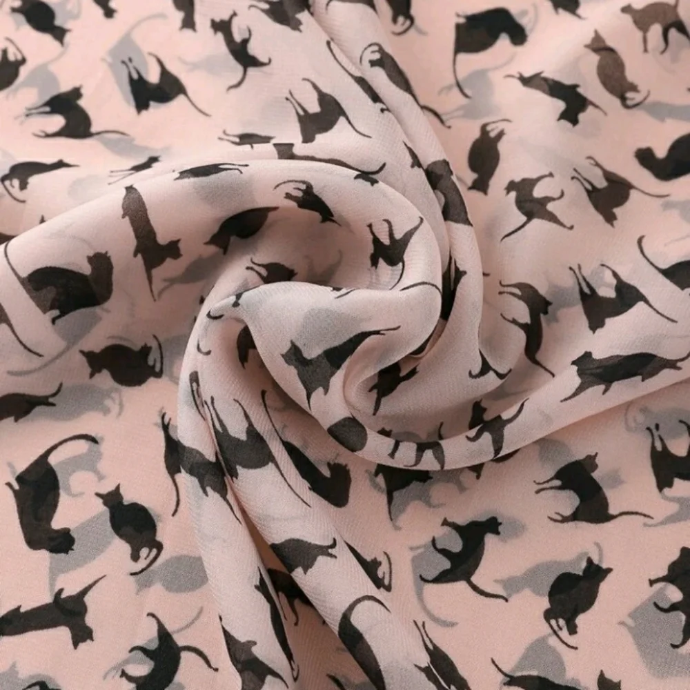Black KITTY Cat Pattern Bandana Scarf Wrap - Picture 1 of 6